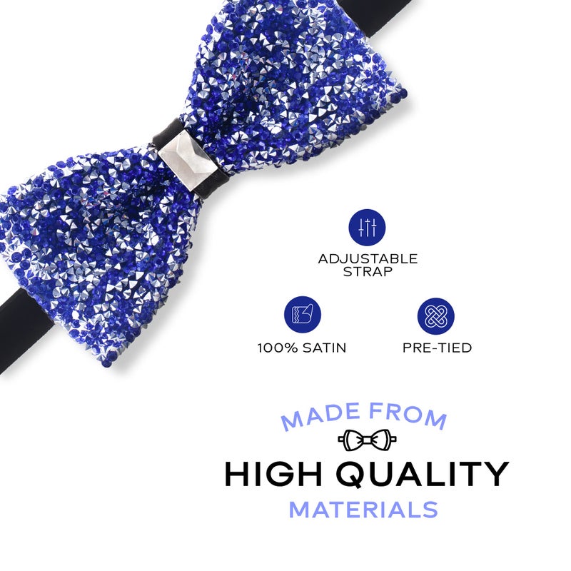Man of Men Rhinestone Bow Ties for Men - Pre Tied Sequin Bowties with Adjustable Length - Huge Variety Colors Available (Jewels - Royal Blue) - Image 2